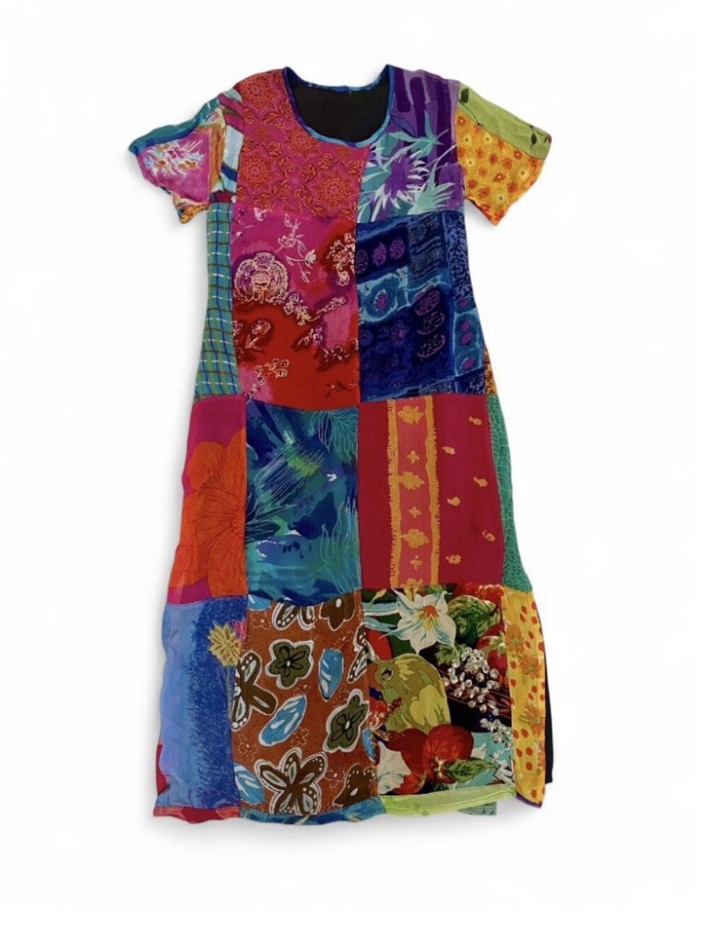 Colorful Hippie Patchwork Dress Handmade Housecoat Art Teacher Artsy Whimsical